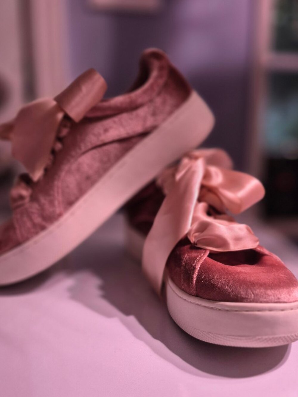 Pink Sneakers, Steve Madden, size 8. Velour/Satin laces.